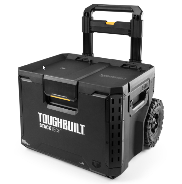 ToughBuilt StackTech Rolling Tool Box, Heavy-Duty Portable Tools Organizer, 250 lb Capacity - Stackable and Waterproof Toolbox Storage System with Lockable Lid and 9-Inch All-Terrain Wheels