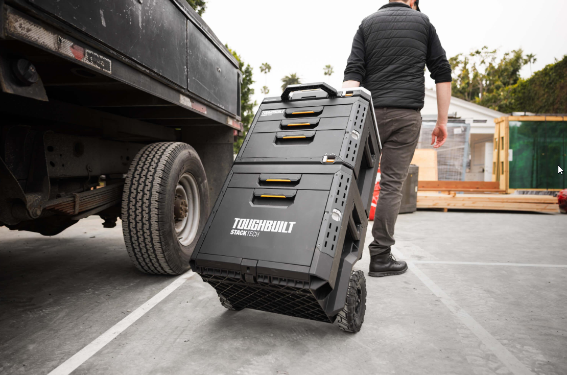 ToughBuilt StackTech Rolling Tool Box, Heavy-Duty Portable Tools Organizer, 250 lb Capacity - Stackable and Waterproof Toolbox Storage System with Lockable Lid and 9-Inch All-Terrain Wheels - Image 3