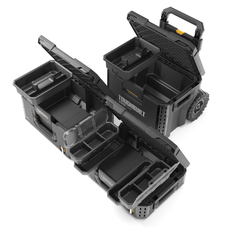 ToughBuilt StackTech Rolling Tool Box, Heavy-Duty Portable Tools Organizer, 250 lb Capacity - Stackable and Waterproof Toolbox Storage System with Lockable Lid and 9-Inch All-Terrain Wheels - Image 4
