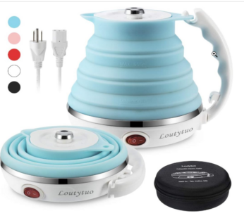 Ultrathin Upgraded Food Grade Silicone Travel Foldable Electric Kettle Boil Dry Protection Portable with Dual Voltage and Separable Power Cord,555ML 110-220V US Plug