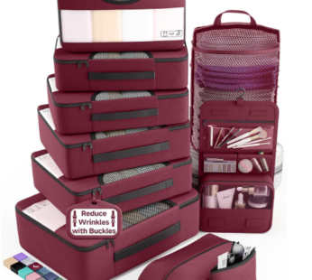 Veken 10 Set Packing Cubes for Travel Essential, Suitcase Organizer Bags in 4 Sizes, Carry-On Luggage Accessories with Large Laundry & Hanging Toiletry Bag, Must-Have for Airplane, Road Trip & Camping
