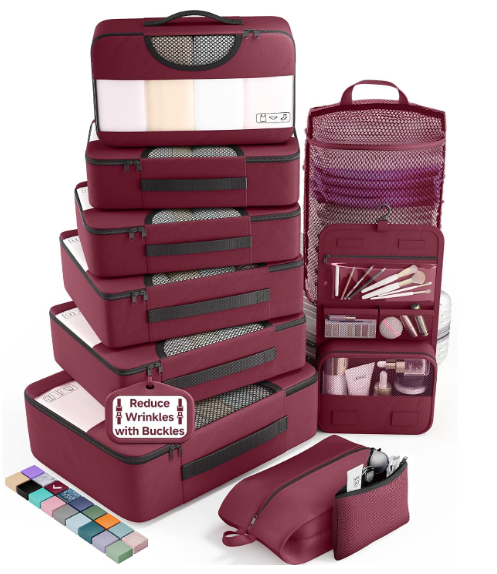 Veken 10 Set Packing Cubes for Travel Essential, Suitcase Organizer Bags in 4 Sizes, Carry-On Luggage Accessories with Large Laundry & Hanging Toiletry Bag, Must-Have for Airplane, Road Trip & Camping