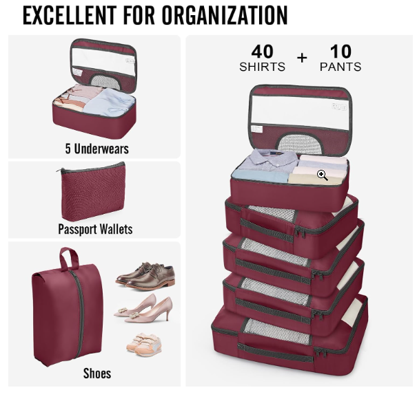 Veken 10 Set Packing Cubes for Travel Essential, Suitcase Organizer Bags in 4 Sizes, Carry-On Luggage Accessories with Large Laundry & Hanging Toiletry Bag, Must-Have for Airplane, Road Trip & Camping - Image 6