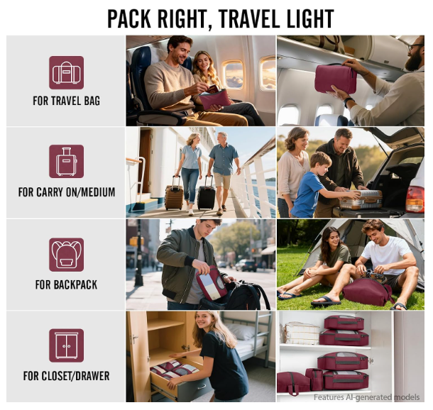 Veken 10 Set Packing Cubes for Travel Essential, Suitcase Organizer Bags in 4 Sizes, Carry-On Luggage Accessories with Large Laundry & Hanging Toiletry Bag, Must-Have for Airplane, Road Trip & Camping - Image 8