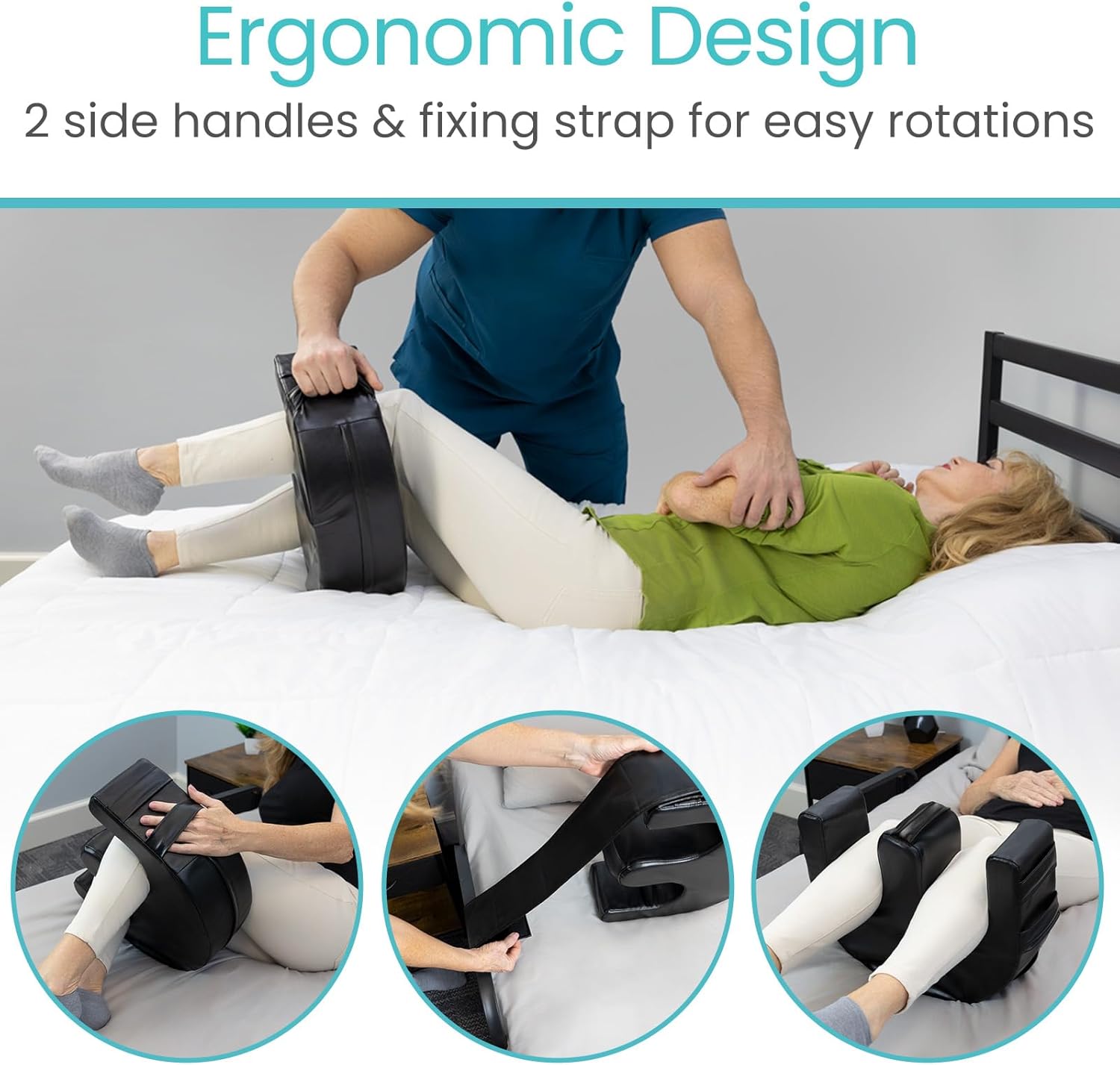 Vive Patient Turning Device - Bedridden Patient Turnover Pillow for Adults & Elderly - Anti Pressure & Bedsore Positioning Pillow - U Shaped Easy Roller Bedroll Assist - Adult Diaper Changing Aid - Image 3