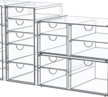 Makeup Organizer Storage With 16 Drawers, 4 Pcs Desktop Office Supplies, Desk Organizers, Clear Accessories, Dustproof Drawer and for Make Up, Jewelry, Pen, Stationary