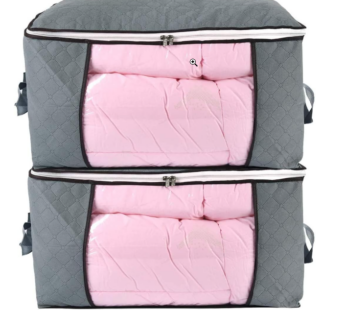 combocube Comforter Storage Bag, Zippered Bag with Large Clear Window and Carry Handles, Space Saver Organizers for Closet, Blanket, Pillow, Quilt, Bedding, Clothes (2Pcs Grey Large)