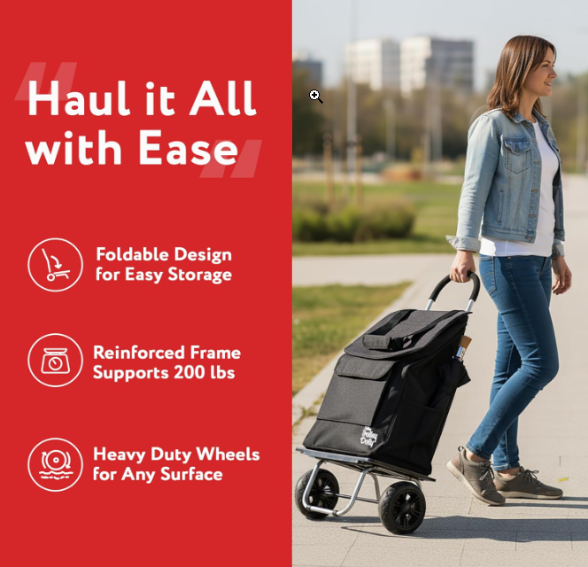 dbest products Bigger Trolley Dolly, Black Shopping Grocery Foldable Cart - Image 5