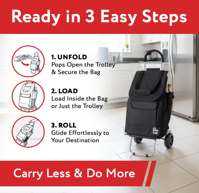 dbest products Bigger Trolley Dolly, Black Shopping Grocery Foldable Cart - Image 6
