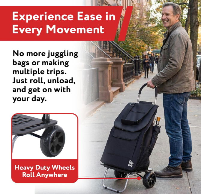 dbest products Bigger Trolley Dolly, Black Shopping Grocery Foldable Cart - Image 7