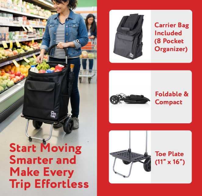dbest products Bigger Trolley Dolly, Black Shopping Grocery Foldable Cart - Image 10