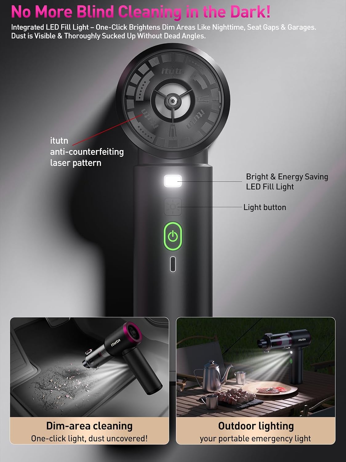 Mini Car Vacuum Portable Cordless with LED Light, 15000PA Powerful Suction, 80W High Power, One-Click Empty, Dual Hepa Filter, Y8plus Car Vacuum Cleaner & Air Duster for Home, Desk, PC, Keyboard - Image 2