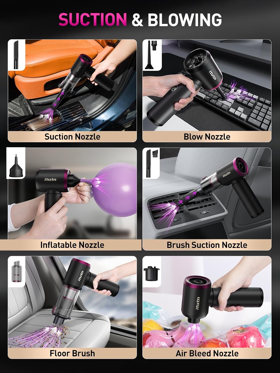 Mini Car Vacuum Portable Cordless with LED Light, 15000PA Powerful Suction, 80W High Power, One-Click Empty, Dual Hepa Filter, Y8plus Car Vacuum Cleaner & Air Duster for Home, Desk, PC, Keyboard - Image 5