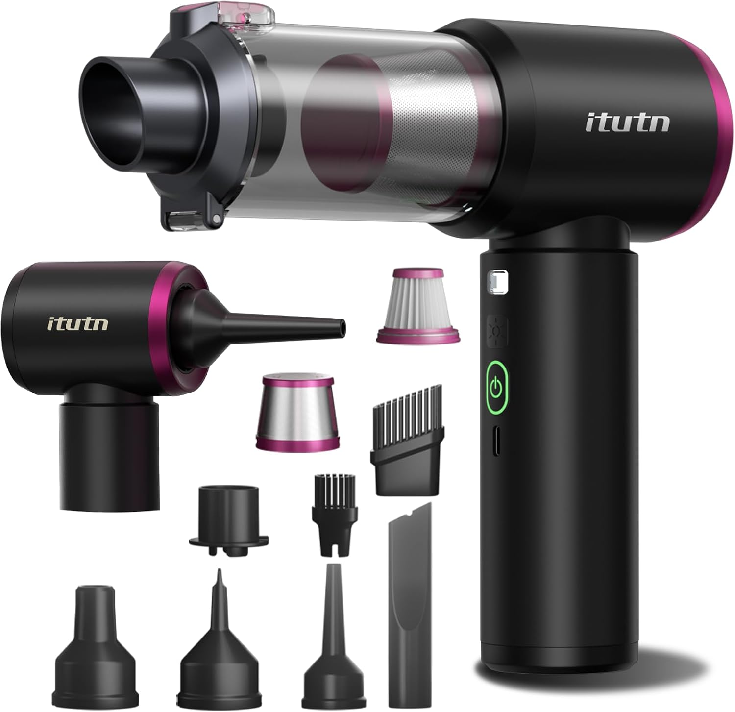 Mini Car Vacuum Portable Cordless with LED Light, 15000PA Powerful Suction, 80W High Power, One-Click Empty, Dual Hepa Filter, Y8plus Car Vacuum Cleaner & Air Duster for Home, Desk, PC, Keyboard