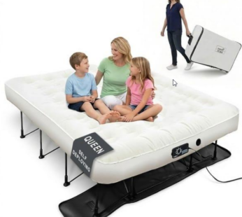 Ivation EZ-Bed (Queen) Air Mattress with Frame & Rolling Case, Self Inflatable, Blow Up Bed Auto Shut-Off, Comfortable Surface AirBed, Best for Guest, Travel, Vacation, Camping