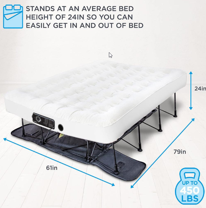 Ivation EZ-Bed (Queen) Air Mattress with Frame & Rolling Case, Self Inflatable, Blow Up Bed Auto Shut-Off, Comfortable Surface AirBed, Best for Guest, Travel, Vacation, Camping - Image 3