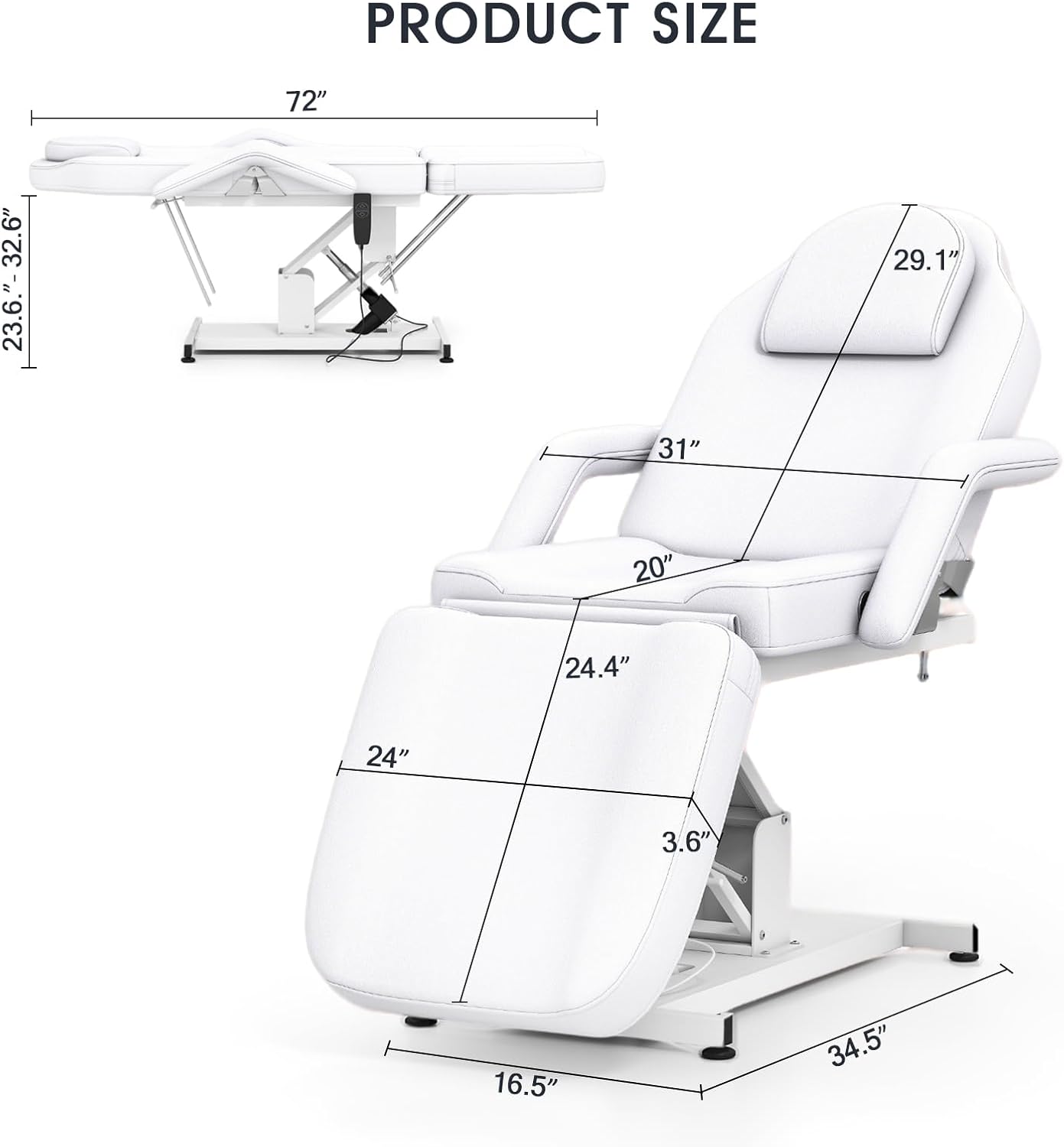 Artist hand Massage Table Electric Height Adjustable Massage Bed Massage Bed Facial Bed Lash Bed for Eyelash Extensions Salon Chair (White) - Image 2