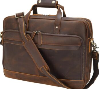 Masa Kawa Leather Briefcase for Men 17/15.6″ Laptop Crossbody Shoulder Messenger Bag Business Travel Work Attache Case