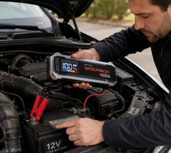 WOLFBOX 4000A Jump Starter,12V Car Battery Jumper Starter Portable with 65W Quick Charger,LED Display,88.8Wh Booster Jump Box Pack (10L Gas 10L Diesel Engine) with LED Light,Jumper Cables, Silver