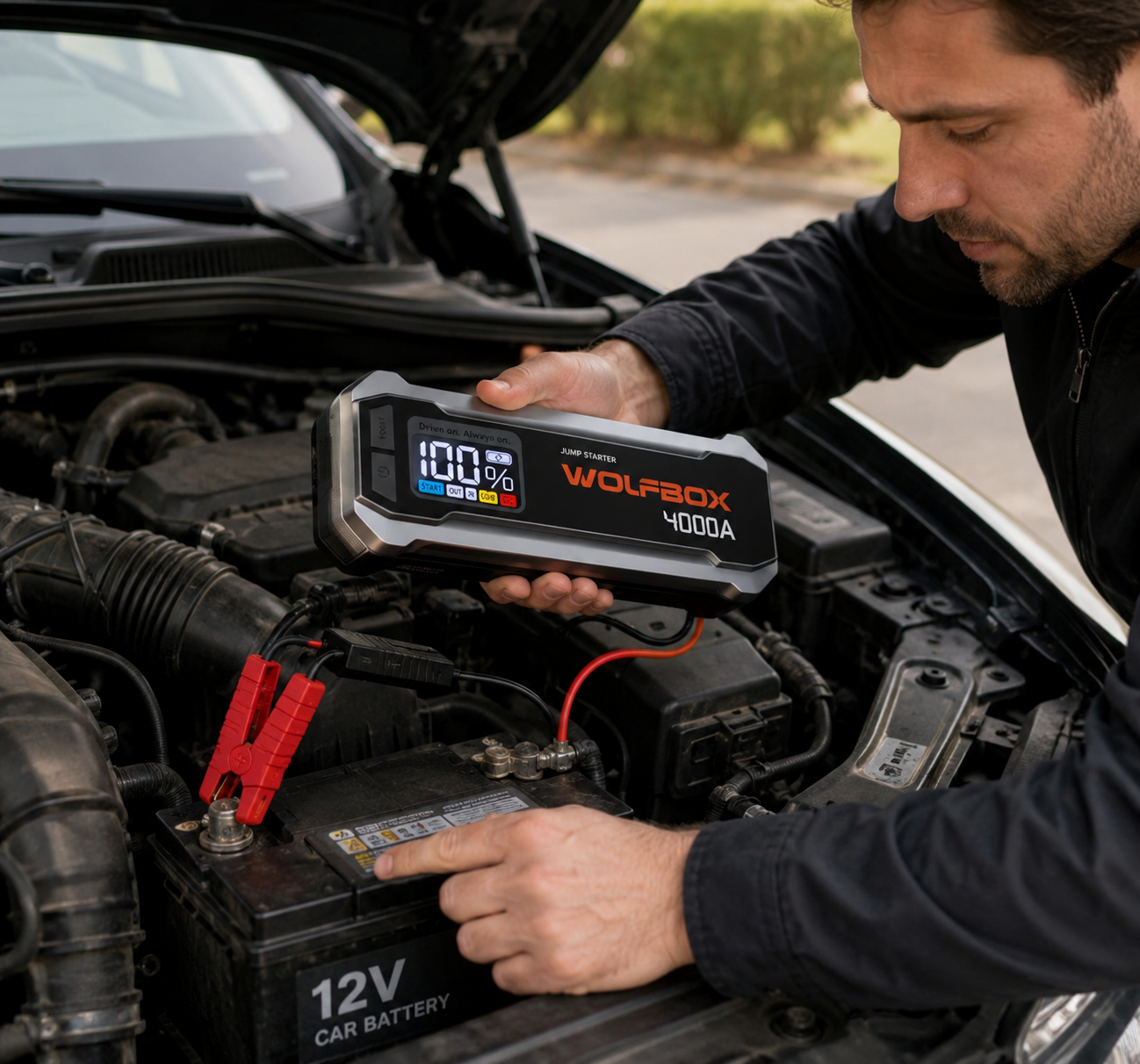 WOLFBOX 4000A Jump Starter,12V Car Battery Jumper Starter Portable with 65W Quick Charger,LED Display,88.8Wh Booster Jump Box Pack (10L Gas 10L Diesel Engine) with LED Light,Jumper Cables, Silver